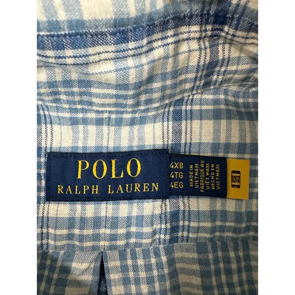 Polo Ralph Lauren Linen Blend Performance shirt Mens 4XB Big Blue Plaid‎ S/S EUC